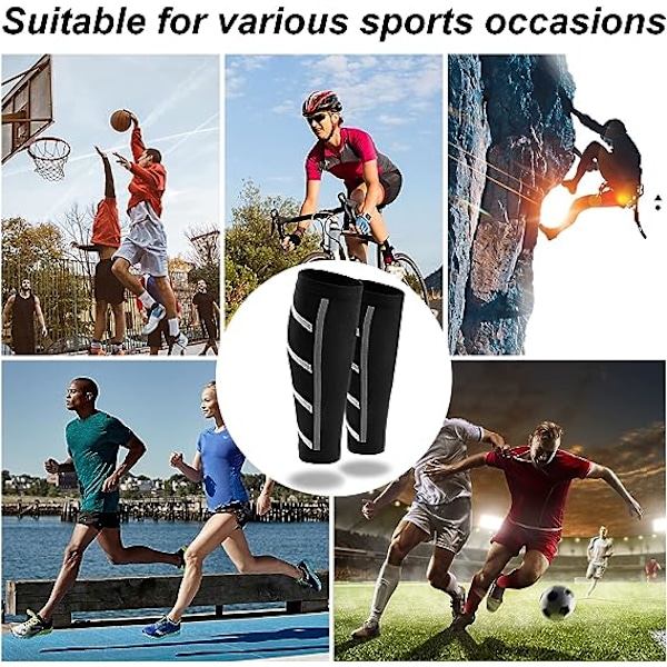 Kompressionsstrumpor för vader (One Size Black), Kompressionsstrumpor för ben, Andningsbart halkfritt vadstöd, Löpning, Flygplan, Vandring, Marathon.