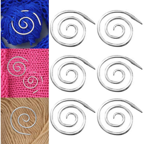 Spiralformade stickningsnålar, spiralformade stickningsnålar, 6 st stickningsverktygspåse, metallspiralformade nålstickningstillbehör, virknålshållare