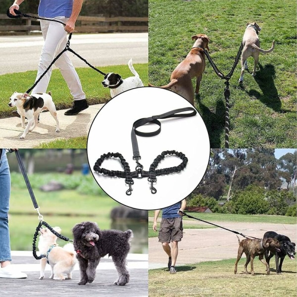 Koiran talutushihnat 2 koiralle, sotkeutumaton kaksinkertainen talutushihna treenaaville koirille 360° kääntyvä, säädettävä heijastinpituus kaksinkertainen lanka kahdelle