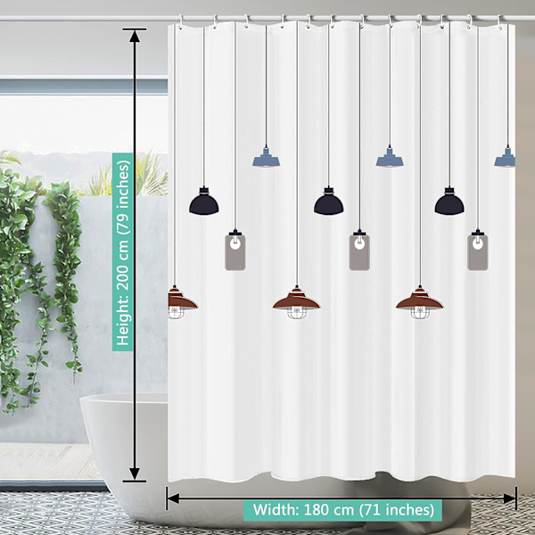 Bruseforhæng Vandtæt Badeforhæng, 180 x 200 cm Vaskbare Badeforhæng, Hurtigtørrende, Vægtede Kant, Bruseforhæng med 12 Kroge - Trykt S