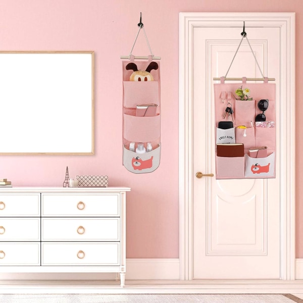 Vægopbevaringspose 2 stilarter Linnedstofarrangør med små lommer til hjemmekontor Pink