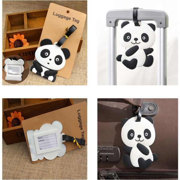 4 st bagageetiketter, söta panda bagageetiketter för resväskor rese-id-väsktag resetillbehör namn adress tel tag resepresenter för män/kvinnor