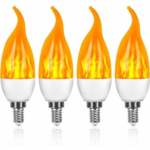 LED-ljuslampa med flamma, modell med skärande bubbla och simulerad skärande bubbla, trehastighetsläge med gult ljus E14 4 st