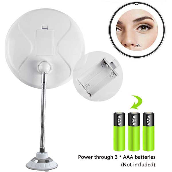 Muggly flexibel spegel med LED-belysning 10x kraftfull sugpropp Belyst spegel
