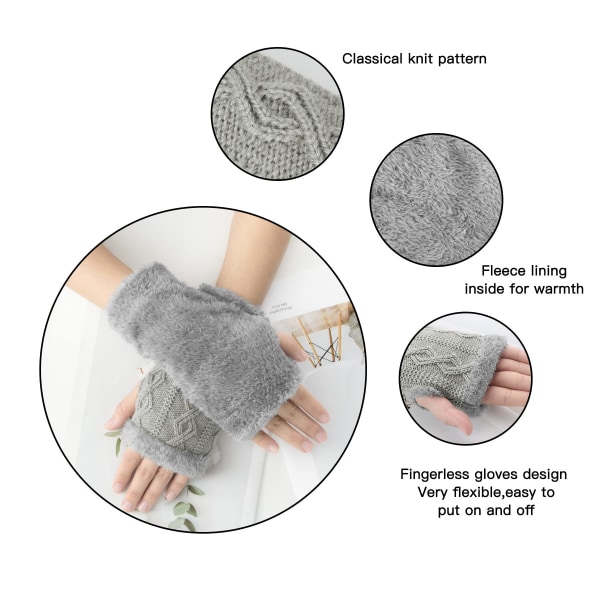 Women's Winter Knitted Warm Wrist Women's Fleece Lined Fingerless Gloves Warm Gloves with Thumbholes for Women Girls Work Outdoor Gifts UK