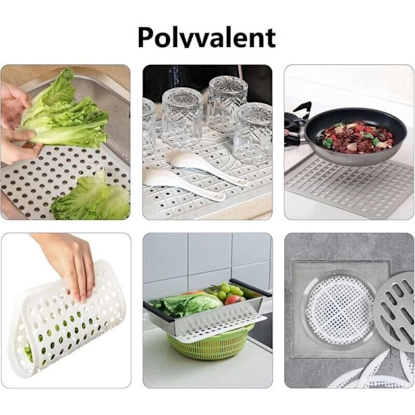Valkoinen 2 kappaleen setti kestäviä, liukumattomia kumisia keittiön tiskialtaan suojamattoja, helppo puhdistaa ja leikata itse.
