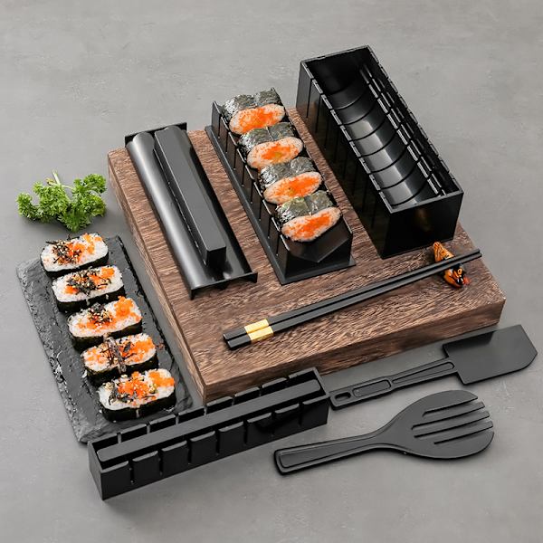 Sushi Maker Kit 10 stk, DIY Sushi Making Kit Roll Sushi Maker Risrullform med Bambus Sushi Roller Matte, Hjemme Sushi Verktøysett for Nybegynnere Enkelt Su