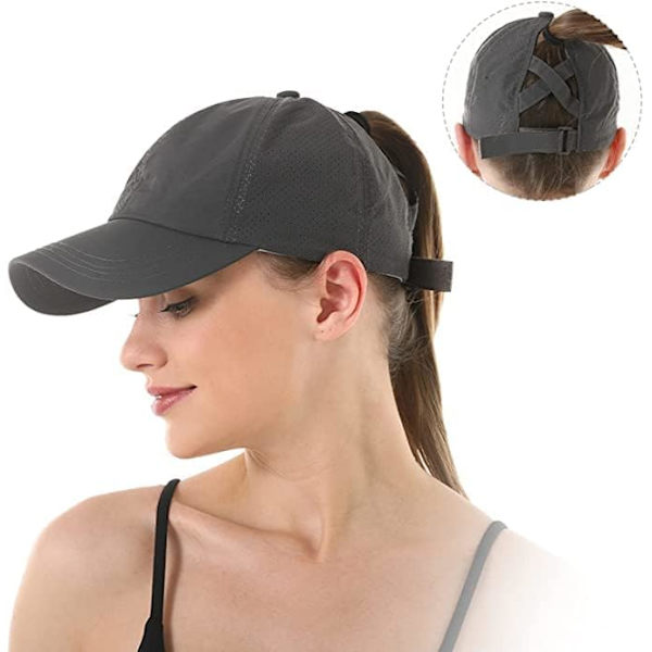 Dyb grå-hestehale baseball cap, letvægts justerbar hurtig tørrende åndbar solbeskyttelse UV, unisex farve rodet cap cross hat