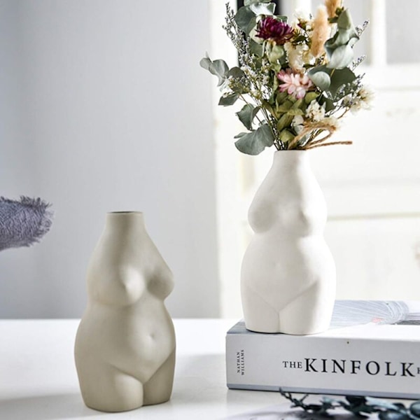 Kvinnekropp vase Kunstdesign Keramisk Blomsterpotte Statue av Kvinnetorso Liten Vase Carens for dekorasjon av kontor hjemme Bohemsk dekor
