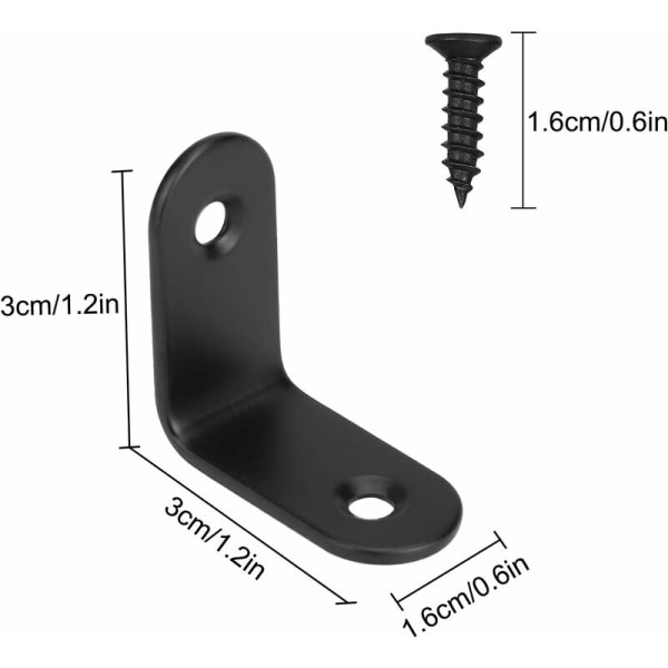 Fästkonsol Svart Höger Vinkel Metall L-Form Konsol Konsoler med Skruvar för Trä Möbler Skåp Konsol 20 Stycken 30*30*16mm