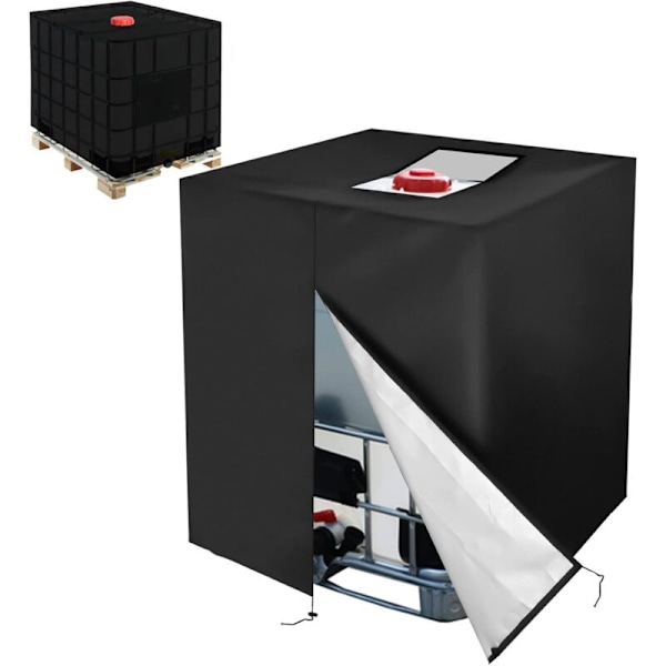 1000L IBC Tankskydd, 420D Vattentankskydd, Anti-UV Tankskydd, IBC Tankskydd med Dragkedja, 120 x 100 x 116 cm (Svart)