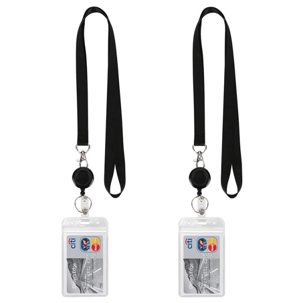 2 st Lanyard ID Vertikal PVC-kortfodral - Svart, Zinklegering Lättöppnat Spänne, Retrakterbart Lättöppnat ID-spänne, PU-korthållare, ID-korthållare