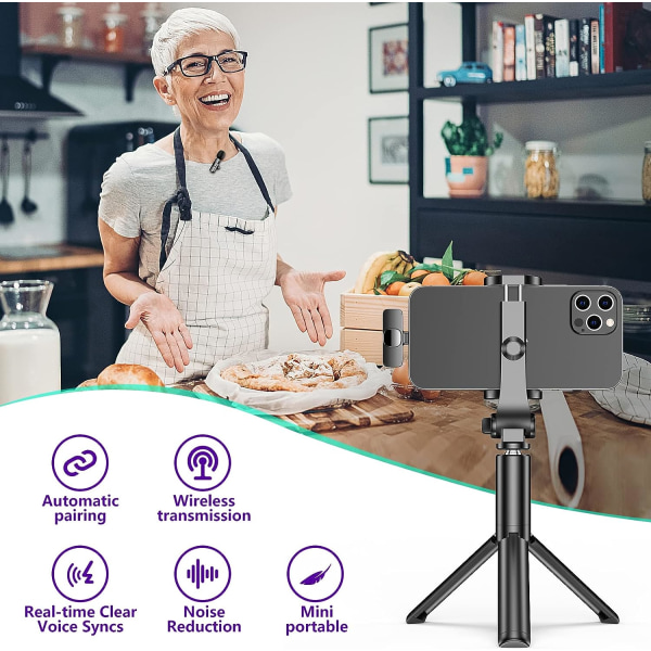 Trådlös Lavalier-mikrofon för iPhone Smartphone, 2,4 GHz Mini-telefonmikrofon, Professionell mikrofon för Youtube TikTok Vlog