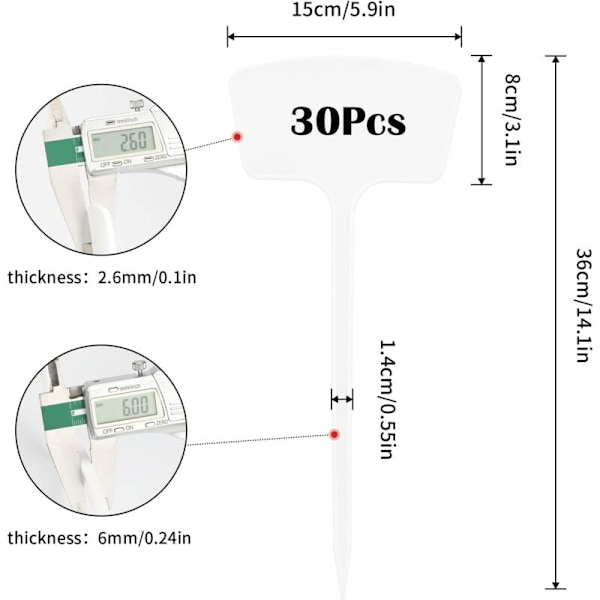 30 stycken 36cm Stora trädgårdsetiketter för utomhusbruk, växtetiketter, grönsaksetiketter för utomhusbruk, återanvändbara planteringsetiketter - vita