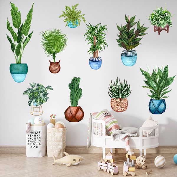Växtfönsterdekaler, Blomfönsterdekal, Kaktus i kruka Väggkonst, Hängande växter Mönster Dekorativa dekaler, 7 stycken för vardagsrum Sovrum Glas