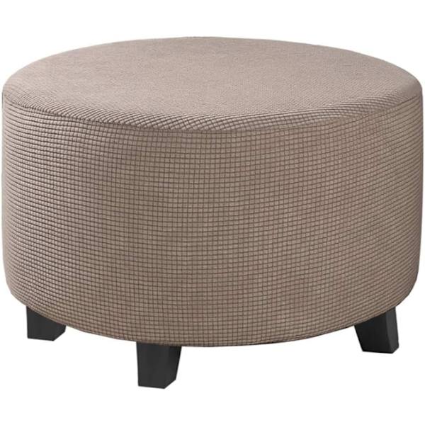 Strækbar Jacquard Ottoman Betræk (Grå, Lille), Fodskammel Betræk, Møbelbeskytter, Skammel Betræk med Skridsikker Elastisk Bund