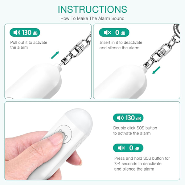 Set med 2 personlige sirener for kvinner eldre, doble høyttalere med LED-lys, oppladbar 130dB sikkerhetspanikk-sirene for studenter, jenter, barn, etc. (Bla