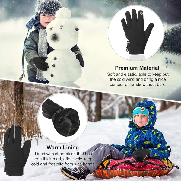 Kids Winter Cycling Gloves for Boys and Girls Touch Screen Anti-Slip Thermal Warm Gloves for Skiing Outdoors Sports Football Camping