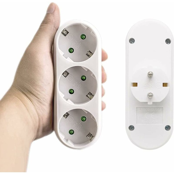2 stk. vægstikdåse, multistikdåse med 3 stikkontakter, (3500W/16A), multistikdåse, elektrisk multistikdåse til hjem og kontor