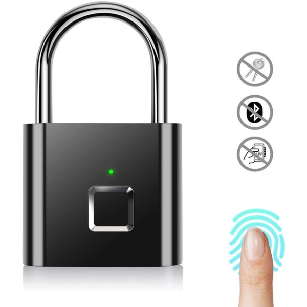 Svart - Fingeravtryckslås, Bluetooth APP-lås, Smartlås, Nyckellöst Biometriskt Lås för Ryggsäck, Cykel, Skåp, Gym.