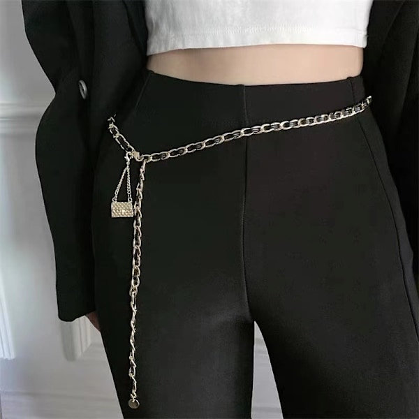 Xiaoxiangfeng midjekedja dam accessoarer kjol mångsidig metall vävd kedjebälte tunn byxkedja tröja kedja trendig