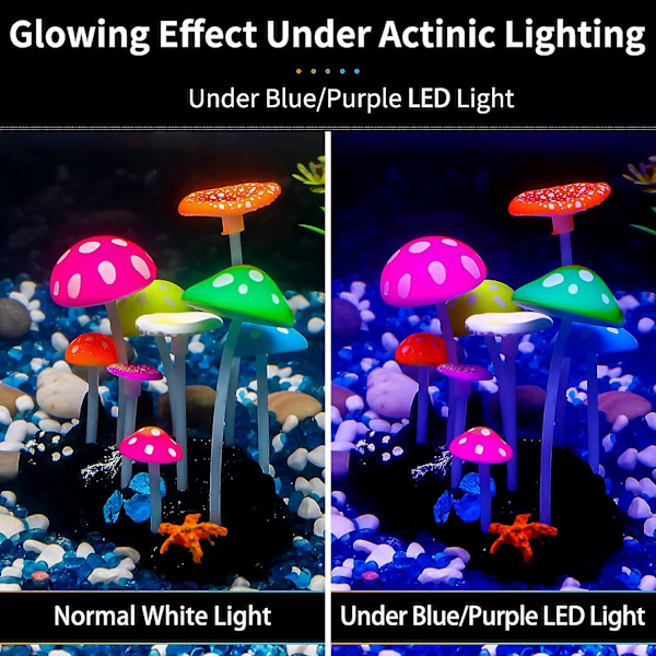 Glowing Effect Konstgjord Svampakvarium Lotus Prydnad Silikon Dekor Akvarium Dekoration för Fisk Tank med Sugkopp