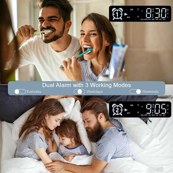 Digital väckarklocka med 2 kraftfulla alarm för djupsömnare, väckarklocka med ljus, timer, 8 vita brus, väckarklocka med laddningsstation