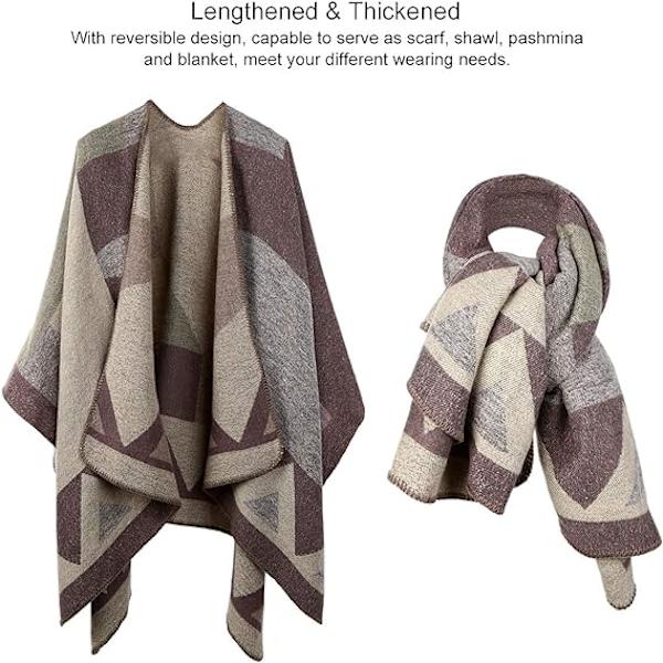 Dam varm öppen framsida kofta snygg elegant stickad höst ull spunnen rutig tröja fleece halsduk jacka(rosa)
