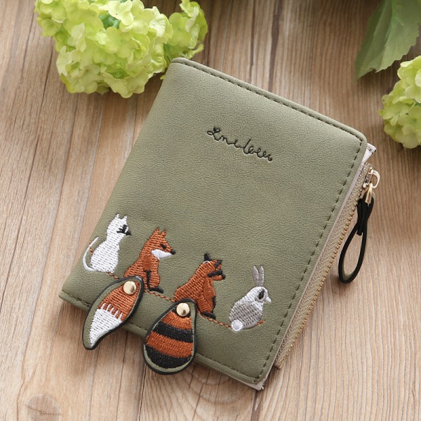 Women Wallet PU Leather Short Coin Purse Small Girls Purse Card Holder Billfold Green