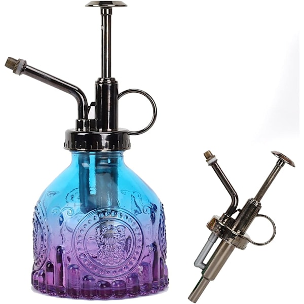 Retro dekorativ glasväxtkanna med topppump för inomhusväxter Glasbehållare (Gradient Blå Lila)