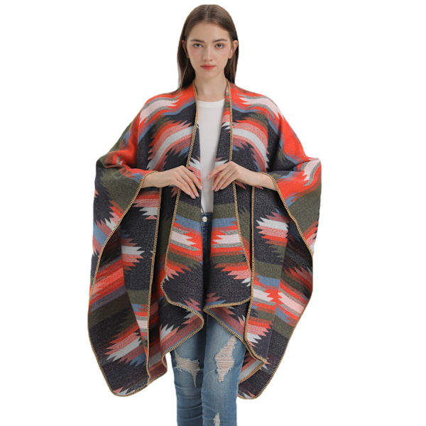 Slit jacquard poncho tykkere varm plysj sjal wrap vinter varm poncho for kvinner