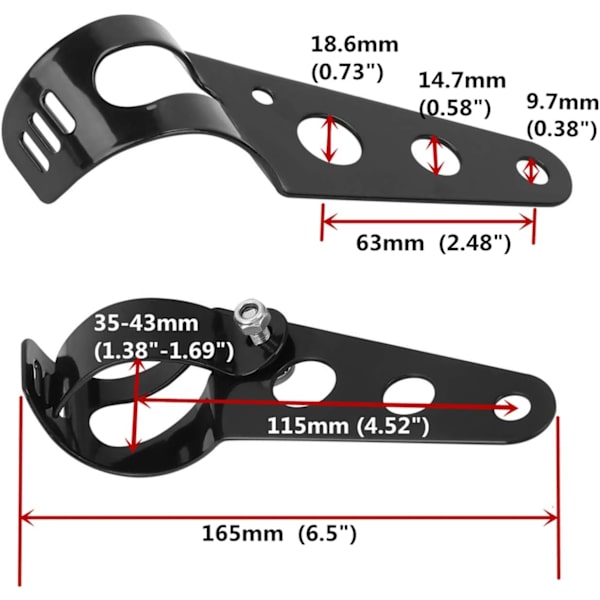 Moottoripyörän ajovalon kiinnitystelineet haarukan korvaan 35mm-46mm Chopper Cafe Racerille (musta)