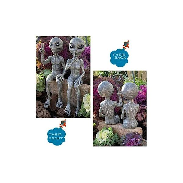 Alien Statuette, Sæt med 2 rumvæsen statuer, Ekstra Terrestrial Statue, Havefigur, Resin Skulptur til hjemmekontor Have Terrasse Gårdsplads Plæne, Superma