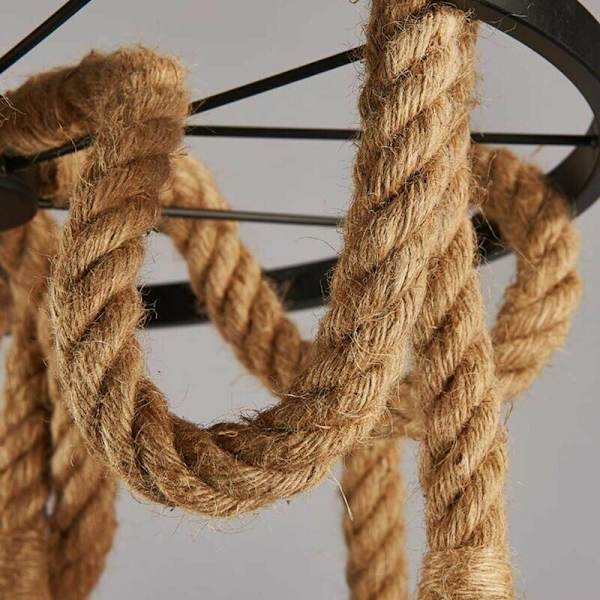 Hamppuköysiriippuvalaisin 6-lamppuinen E27-kanta, Retro-teollisuustyylinen pyöräkattovalaisin ravintolaan, olohuoneeseen, ruokasaliin, baariin