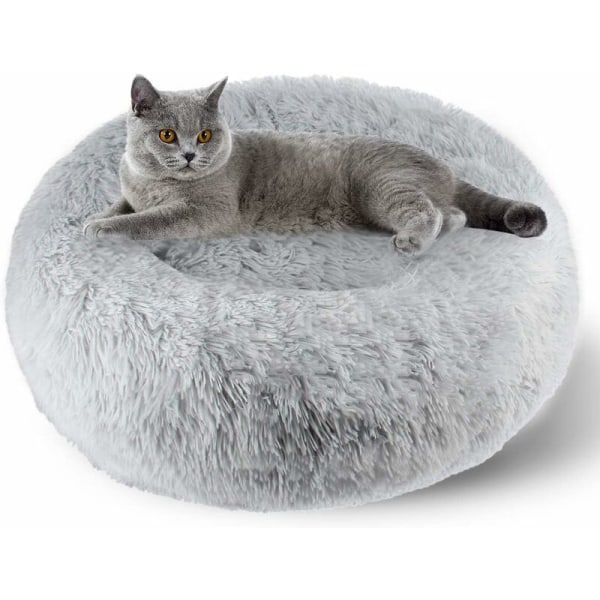 Plush Dog Beds, Cat Beds, Washable Round Puppy Cushion Sofa, Pets Soft Donut Basket, Soothing Bed with Non-Slip Bottom, Cat Nest Bed (Light Gray 50CM