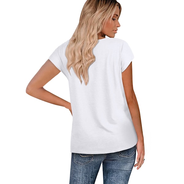 Kvinde Kortærmet Rund Hals T-shirt Front Twist Tunika Top Casual Løs Pasform（L）