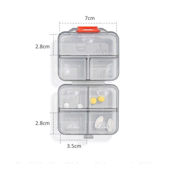 1 Pack Travel Pill Organizer - 10 lokeroinen pillerirasia, kompakti kannettava pillerirasia, täydellinen tien päällä, lompakkoystävällinen pilleripidike harmaa