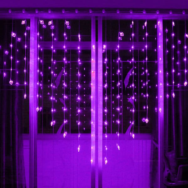 Led gardinlys hjerteform til fest jule indendørs bryllupsdekoration (lilla)