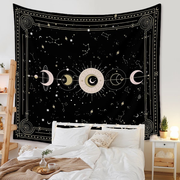 Seinäkangas, jossa mystinen musta tarot-kortti tähtikuvio - seinäkoriste makuuhuoneeseen - musta - 200 x 150 cm