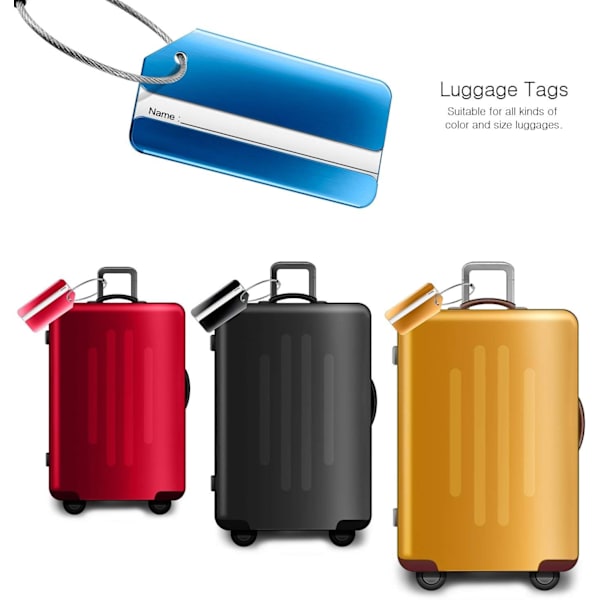 Aluminium bagasjelapp med rustfritt stålsnor, bagasjelapp, reisetilbehør (6 stk.)
