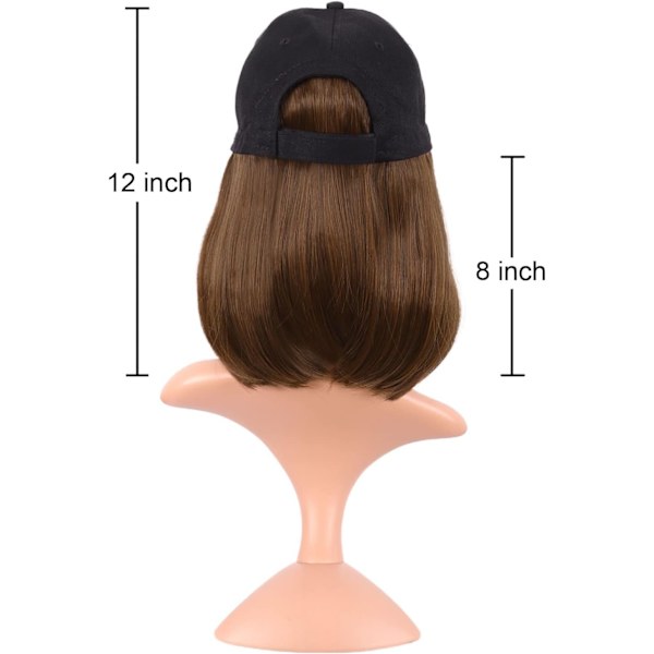 1 kpl (vaaleanruskea) 12 tuumaa/30 cm lyhyt suora bob-lippisperuukki lämmönkestävä synteettinen peruukki säädettävä lippisperuukki päivittäiseen käyttöön