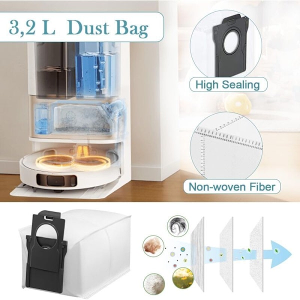 Tilbehørssæt til Dreame L10s Pro Ultra Heat, reservedele til Dreame X30 Ultra, 1 hovedbørste, 6 støvsugerposer, 6 mopper, 2 filtre, 4 sidebørster