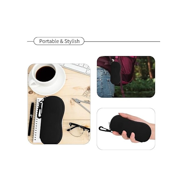 Sort brilleetui fleksibel taske til solbriller med bælteclips med etui med lynlås i neopren ultralette solbriller trykt til mænd og kvinder
