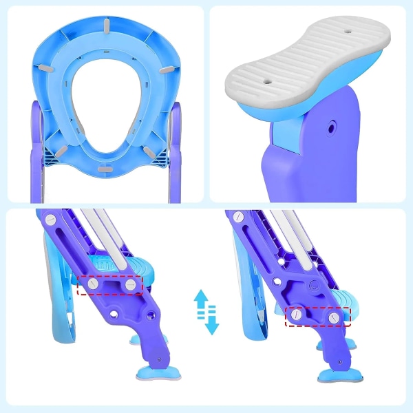 Justerbar og sammenklappelig børnetoiletsæde, babytoiletreducer med trin, børnetoilettræner med stige, kvalitetsmaterialer, til højde 38-42 cm