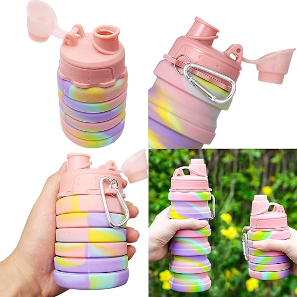 Sammenklappelige Vandflasker 500ML Sammenklappelig Vandflaske BPA Silikone Genanvendelig Vandflaske Camping og Vandreture Vandflasker Bærbar Sammenklappelig Vand