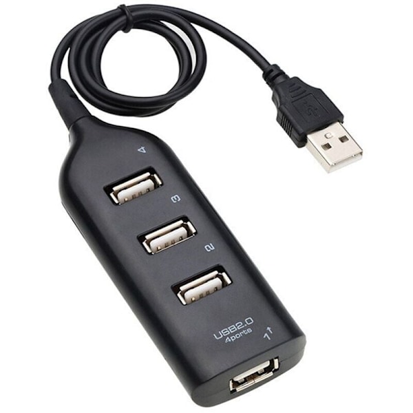 (Svart) USB 2.0 Hög multi-USB Multi-USB adapter 4 portar för bärbar dator mottagare IT-tillbehör
