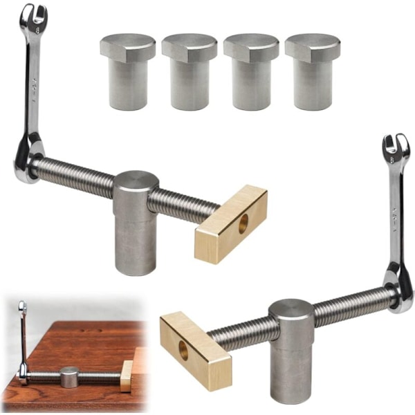 Set med 2 tvingar för snickarbord, snabbfästande set, justerbar skrivbordsklämma med 4 bänkstöd, Etau Column Tools Carpentry, för 20 mm hål i snickeri