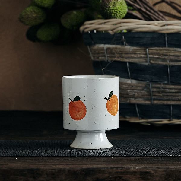 Handgjord stengods bägare, söt konstnärlig fruktmönster (orange)