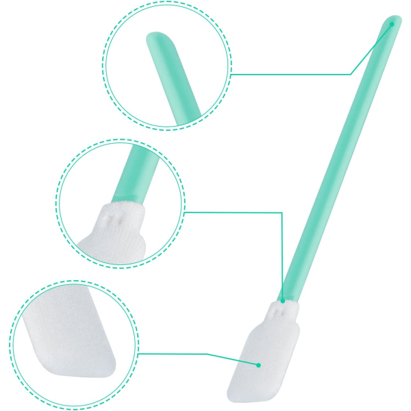 Pakke med 100 svamprengjøringsstikker for kameraer, tastaturer, etc. Elektronikk rengjøringsstikker Flat Tip Wiper