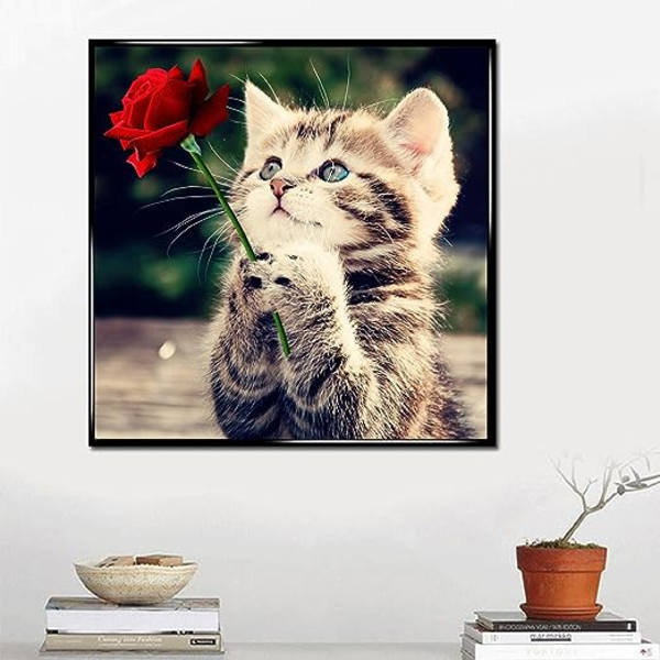 DIY 5D Kissan timanttimaalaus (30*40 CM), Ristipisto Kirjonta Timanttimaalaus Sarja Olohuone Makuuhuoneen Sisustus Seinätarra